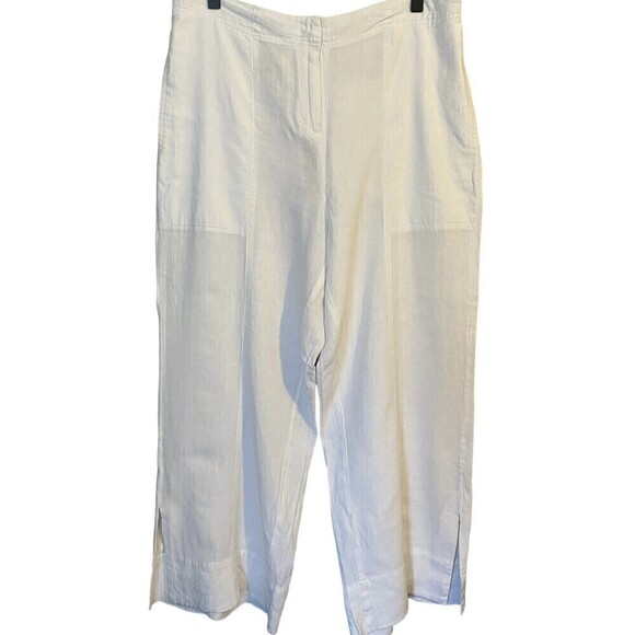 Nic + ZOE Pants Womens Size 12 Wide Leg Linen Blend White Stretch Elastic Waist - Picture 1 of 12
